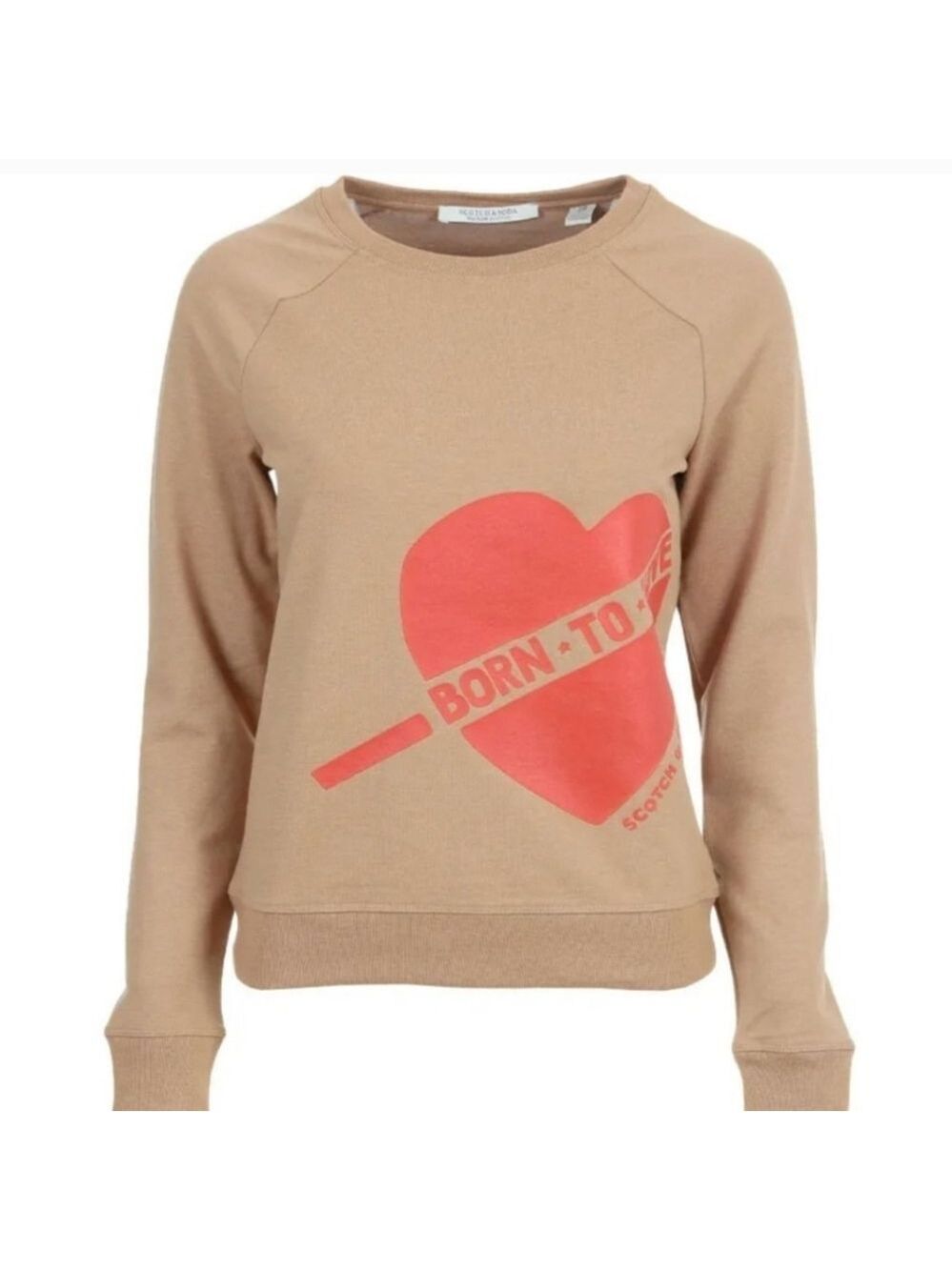 S • Scotch & Soda • Born To Love Tan Sweater with Red Heart Design